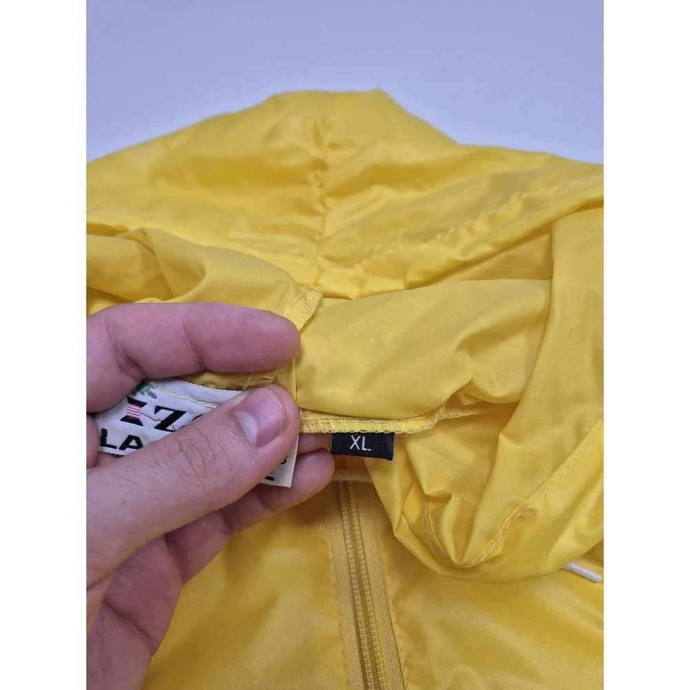VTG Izod Lacoste Jacket Mens XL Yellow Hooded Anorak 1/4 Zip Windbreaker FLAW